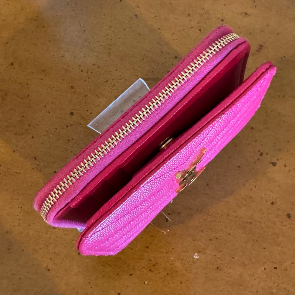 Saint Laurent YSL Quilted Compact Wallet Pink Leather - Picture 3 of 14